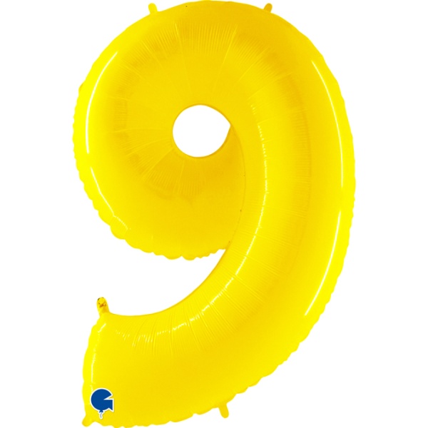 Balónek fóliový číslice žlutá 9 - 102 cm