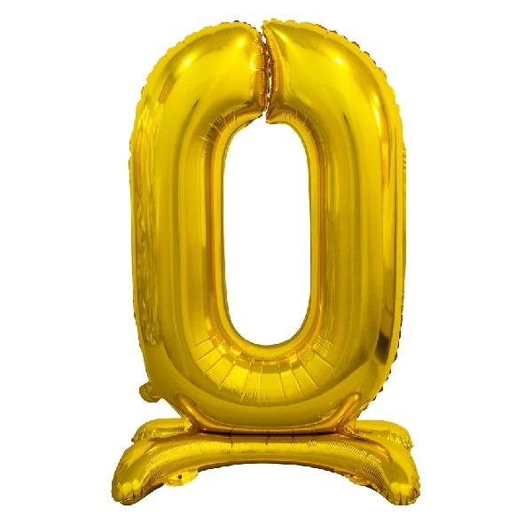 Balónek fóliový číslo 0 na podstavci zlaté 74 cm