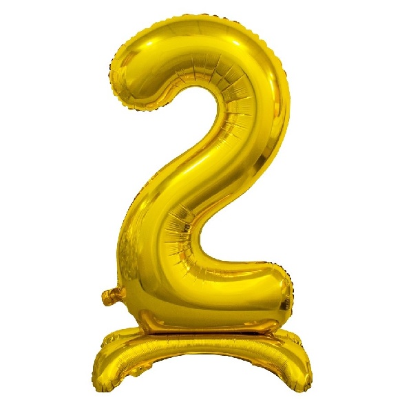 Balónek fóliový číslo 2 na podstavci zlaté 74 cm