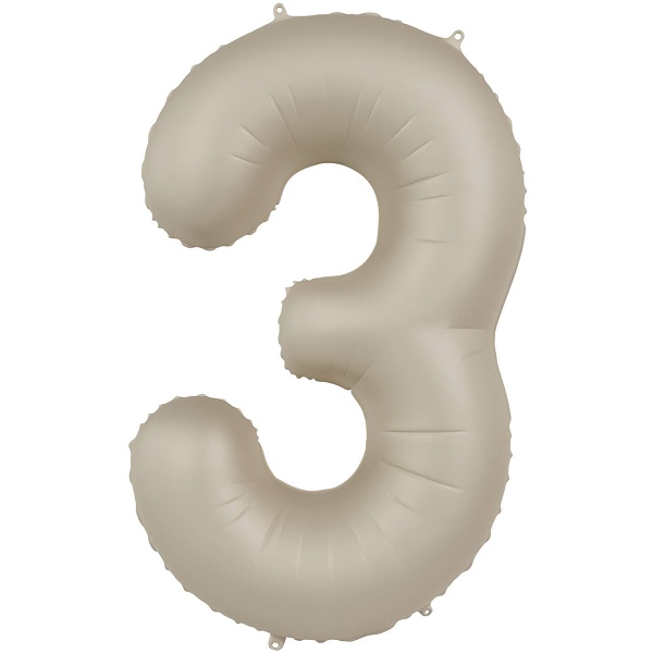Balónek fóliový číslo 3 Krémové latté, matný 86 cm