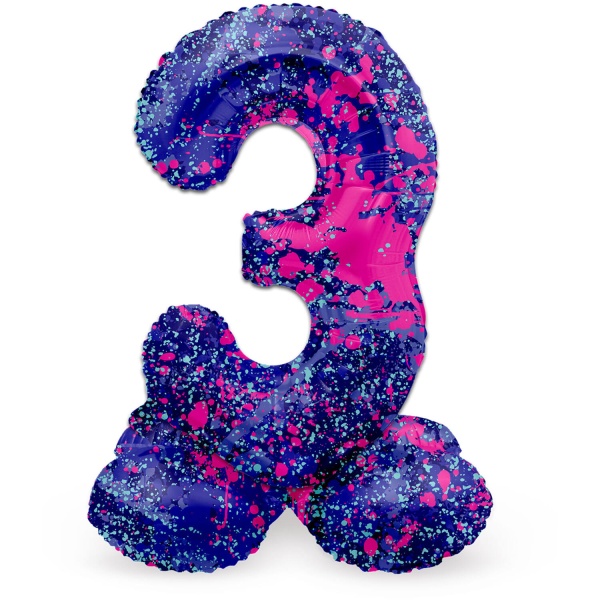 Balónek fóliový číslo 3 samostojné Barevné skvrny 72 cm