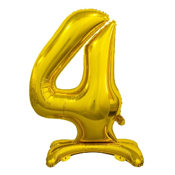 Balónek fóliový číslo 4 na podstavci zlaté 74 cm