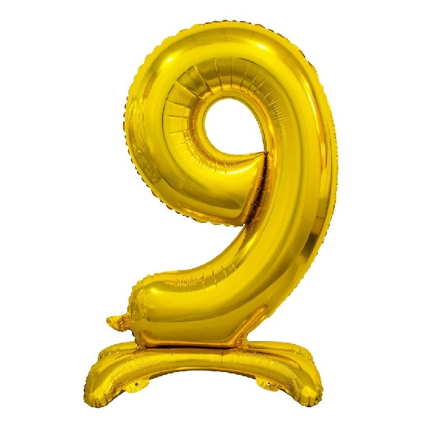 Balónek fóliový číslo 9 na podstavci zlaté 74 cm