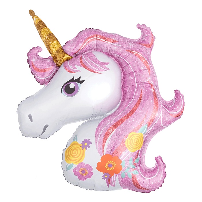 Balónek fóliový hlava Jednorožce růžová 33x51 cm