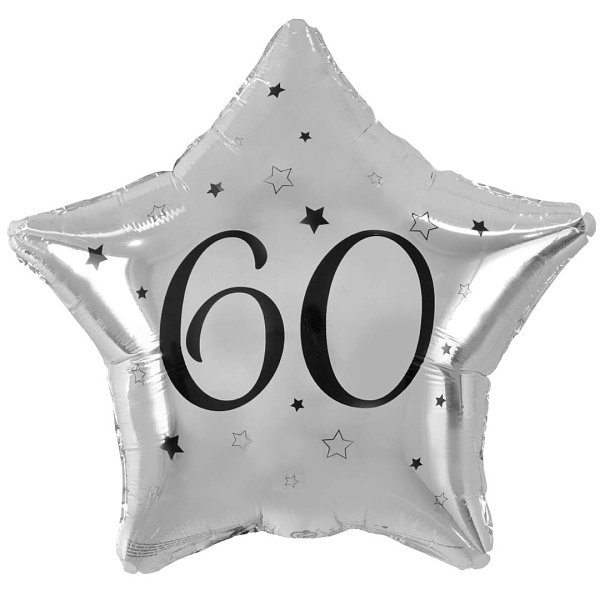 Balónek fóliový hvězda stříbrná 60. narozeniny 44 cm