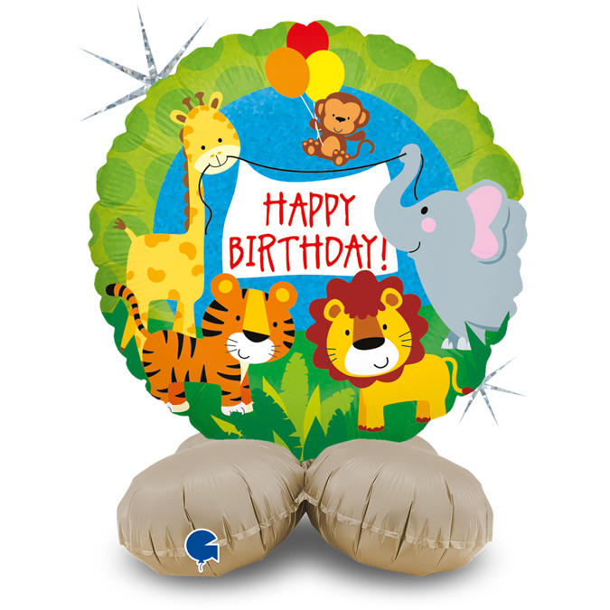 Balónek foliový samostojný Happy Birthday Jungle 41 cm