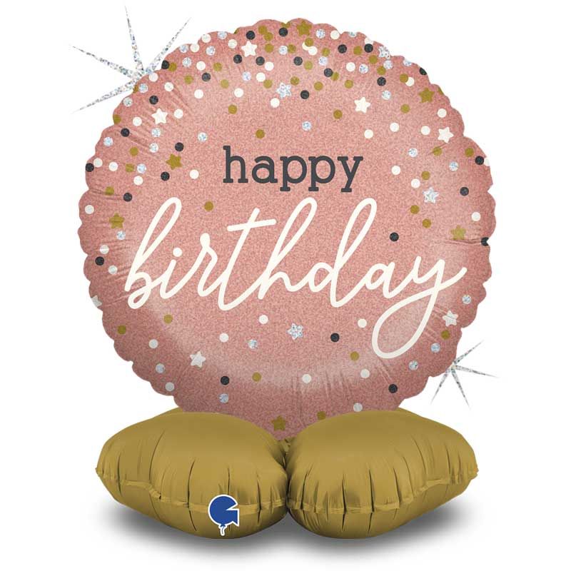 Balónek fóliový samostojný Happy Birthday růžový 41 cm
