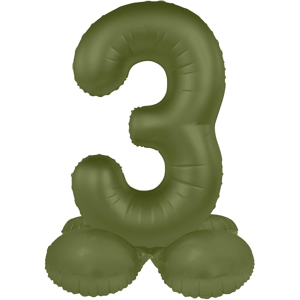 Balónek fóliový samostojný číslo 3 Olivově zelená, matný 72 cm
