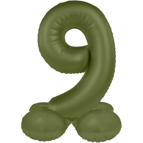 Balónek fóliový samostojný číslo 9 Olivově zelená, matný 41 cm