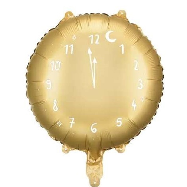 Balónek fóliový Silvestrovské hodiny zlatý 35 cm