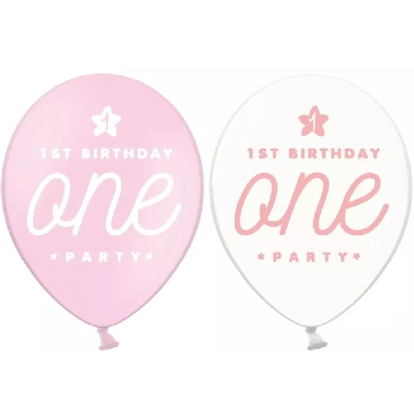 Balónek latexový 1. narozeniny růžový/transparentní 30 cm 1 ks