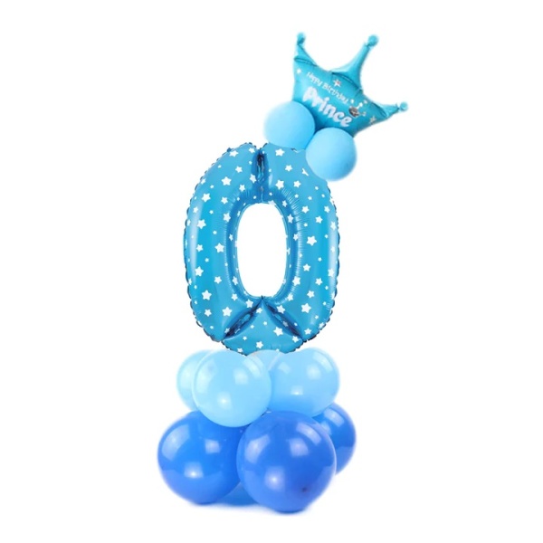 Balónkový set Číslice 0 s korunkou na podstavci modrá