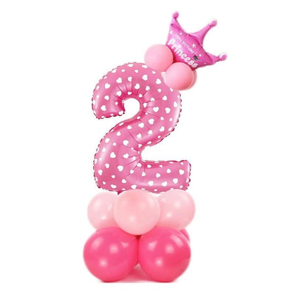 Balónkový set Číslice 2 s korunkou na podstavci růžová