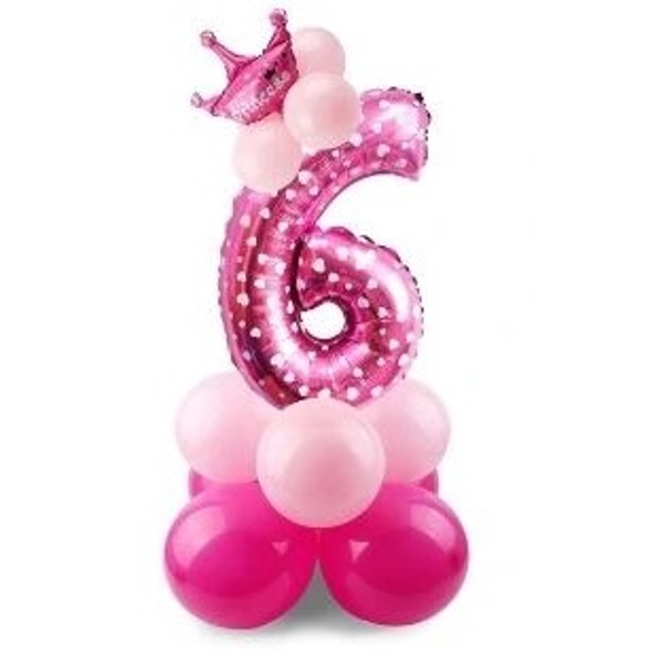 Balónkový set Číslice 6 s korunkou na podstavci růžová