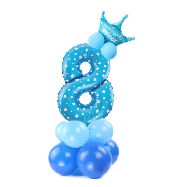 Balónkový set Číslice 8 s korunkou na podstavci modrá