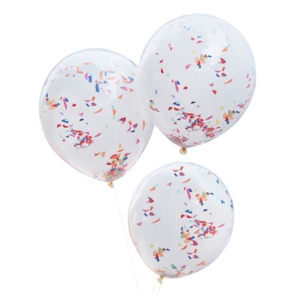 Balónky průhledné 46 cm dvouvrstvé, bílé s s barevnými konfetami 3 ks