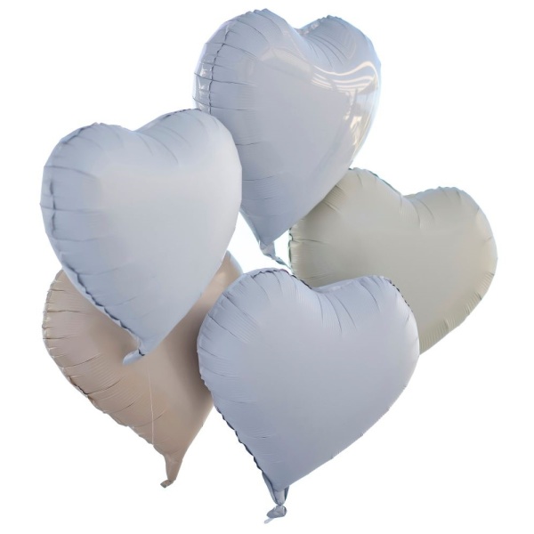 Balónky fóliové Srdce šedá/béžová/bílá 45 cm 5ks