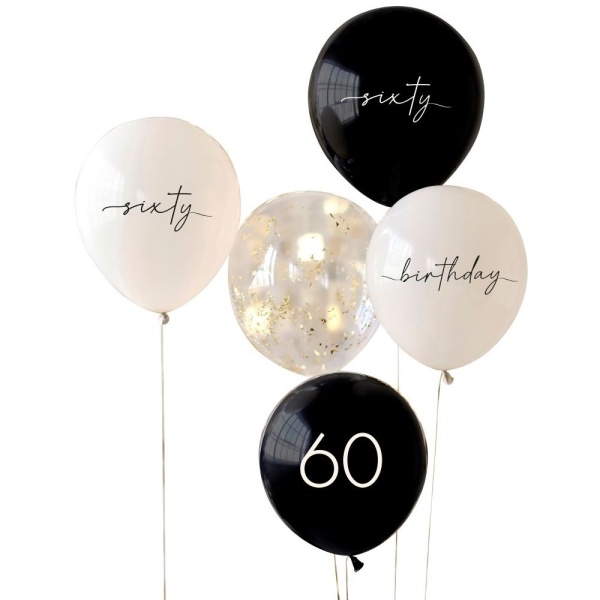 Balónky latexové 60. narozeniny černá/tělová 30 cm 5 ks