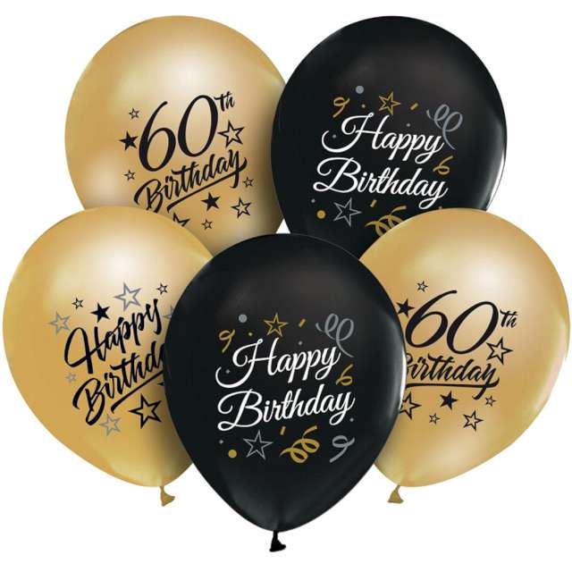 Balónky latexové Happy 60 Birthday černá/zlatá 30 cm 5 ks