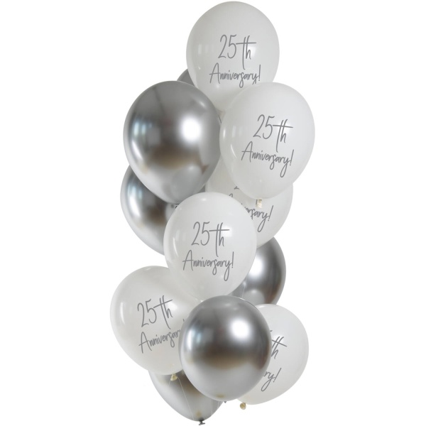 Balónky latexové Silver Anniversary 25. výročí 33 cm 12 ks
