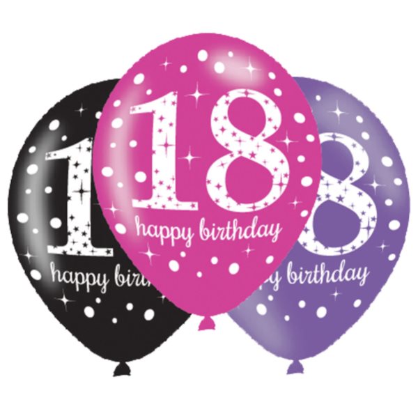 Balónky latexové Sparkling Happy Birthday růžové "18" 27,5 cm 6 ks