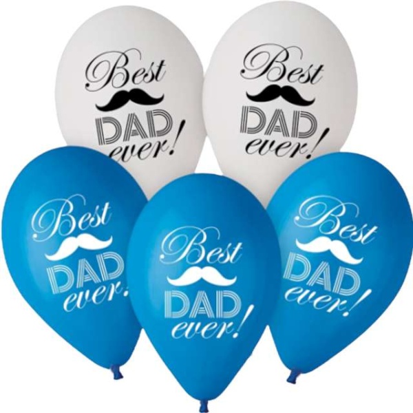 Balónky latexové bílá/modrá Best Dad Ever 30 cm 5 ks