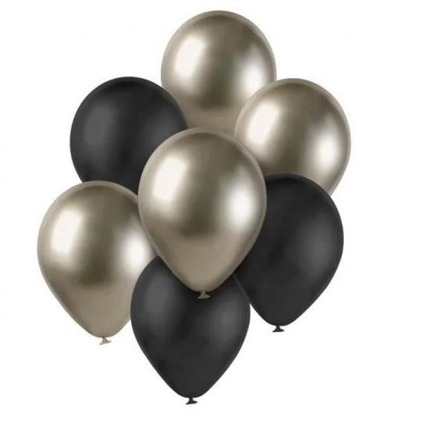 Balónky latexové prosecco/černé 30 cm 7 ks