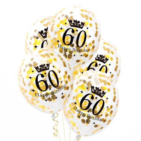 Balónky průhledné s konfetami 30 cm - 60. narozeniny zlaté 1 ks