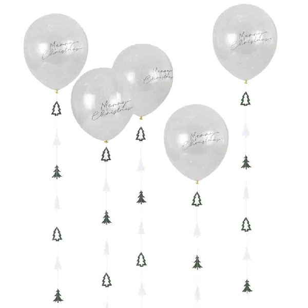 Levně Balónky latexové transparentní s konfetami Merry Christmas a závěsem 30 cm 5 ks