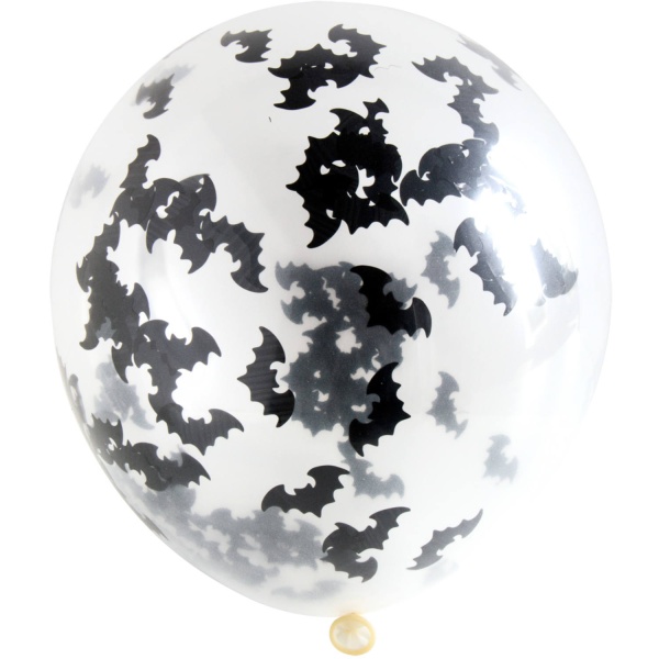 Balónky průhledné 30 cm s konfetami Netopýři 4 ks