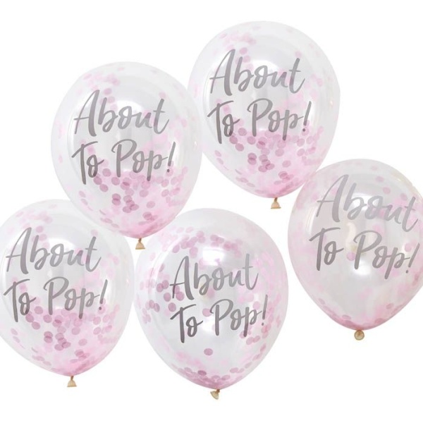 Levně Balónky průhledné 30 cm s konfetami růžové About To Pop 5 ks