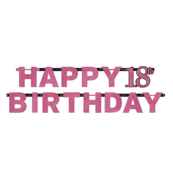 Levně Banner Sparkling růžový Happy Birthday "18" 213 cm