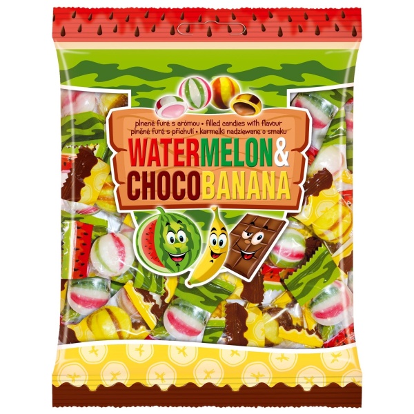 Bonbóny vodní meloun a banán v čokoládě 300 g
