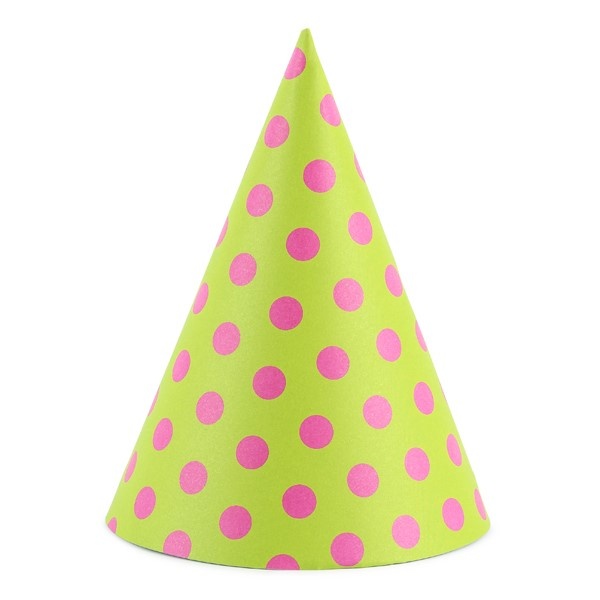 Čepičky na party papírové s puntíky zelené jablko 16 cm 6 ks