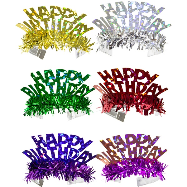 Čelenky holografické Happy Birthday mix barev 6 ks