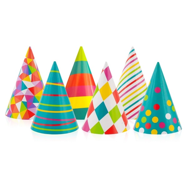 Narozeninová color party - Čepičky papírové mix vzorů 1 ks