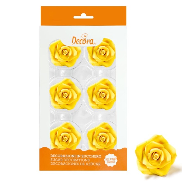 Cukrové dekorace Růže žluté 5 cm 6 ks