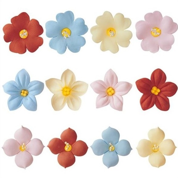 Cukrové dekorace na dort Kytičky mix 40 ks – 4 cm