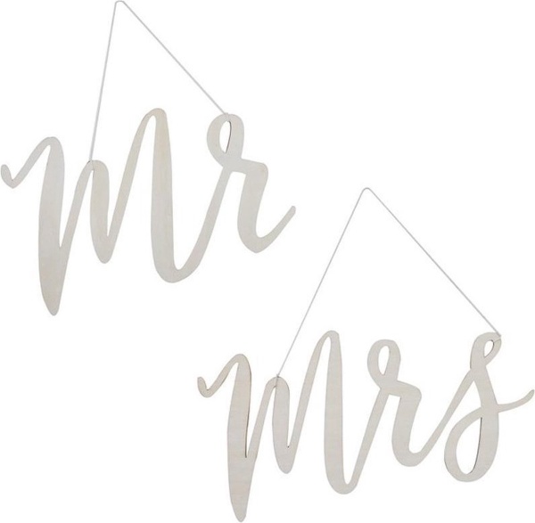 Dekorace dřevěná Mr&Mrs na židle 30 x 14 cm