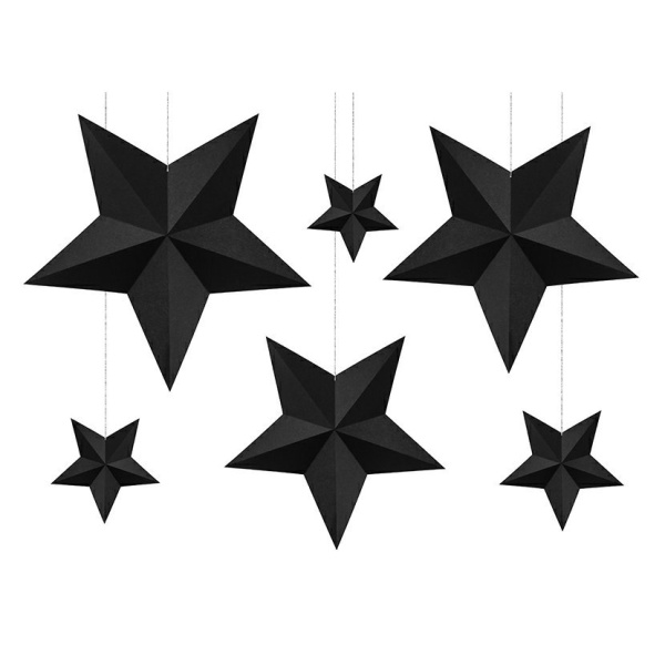DEKORACE závěsné hvězdy černé 6ks