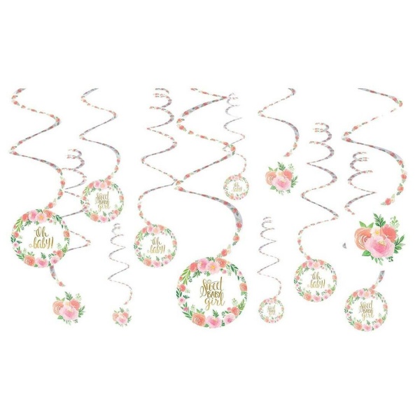 Levně Floral Sweet Baby Girl - Dekorace závěsné spirálové12 ks