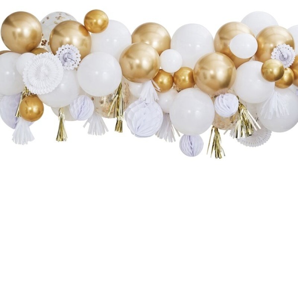 Levně Dekorační sada s balónky, rozetami, střapci a dekoračními koulemi zlatá