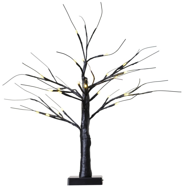 Levně Dekorace Halloween Strom s LED světýlky černý 40 cm