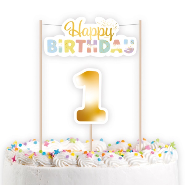 Levně 1. narozeniny Rainbow - Dekorace na dort