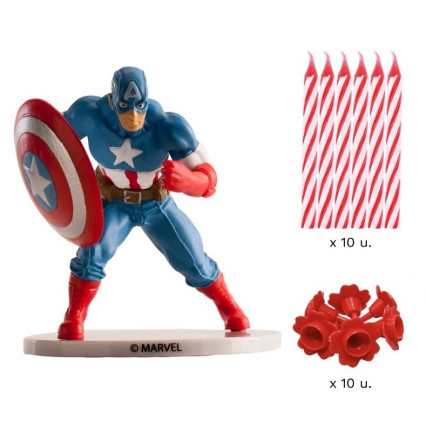 Avengers party  - Dekorace na dort a svíčky Kapitán Amerika  10 + 1 ks