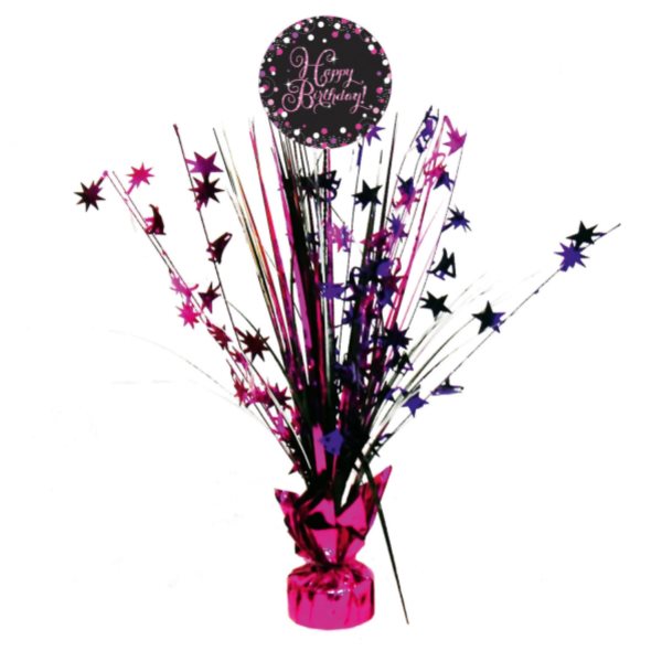 Levně Dekorace na stůl fóliová Sparkling růžová Happy Birthday 46 cm