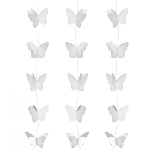 Levně Dekorace závěsná motýlci bílí 2 m x 7,5 cm