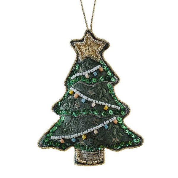 Levně Dekorace závěsná ozdoba Vánoční stromeček vyšívaný 8 cm