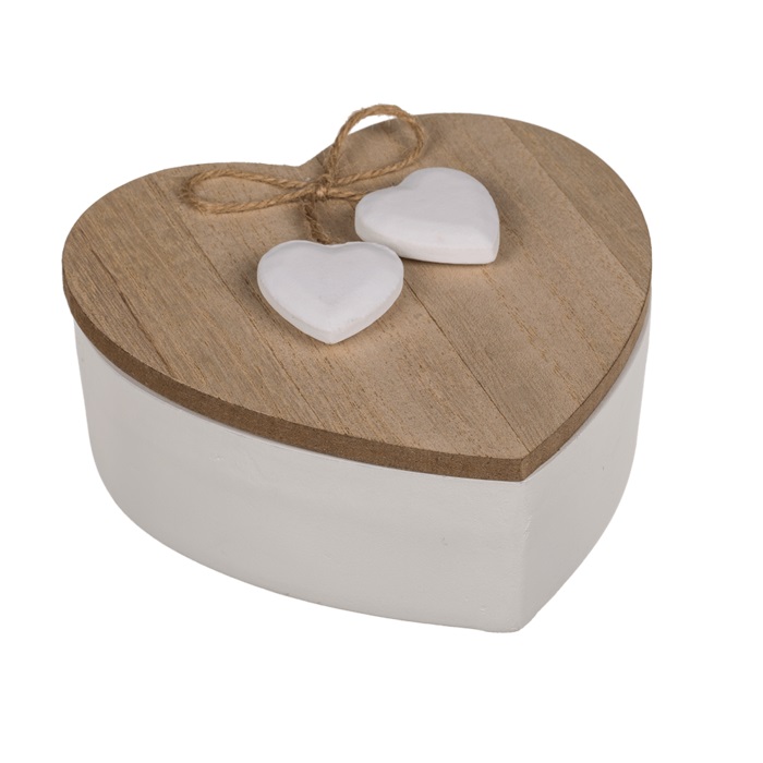Levně Dózička ve tvaru srdce dřevo/bílá 12,5 cm