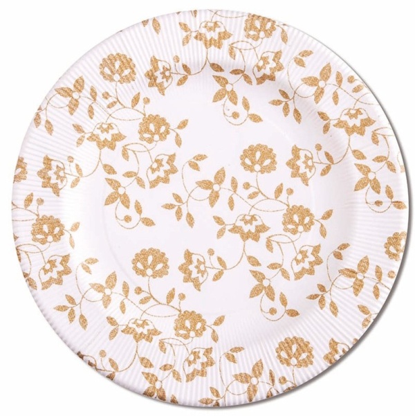 Levně ECO talíře papírové Květy zlaté 27 cm 8 ks
